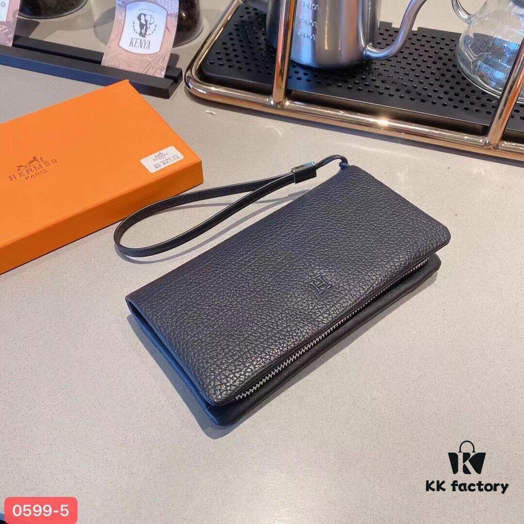 Hermès New Arrival Men's Small Clutch Wallet, Black, 20x10, Top-Grade Calfskin Leather