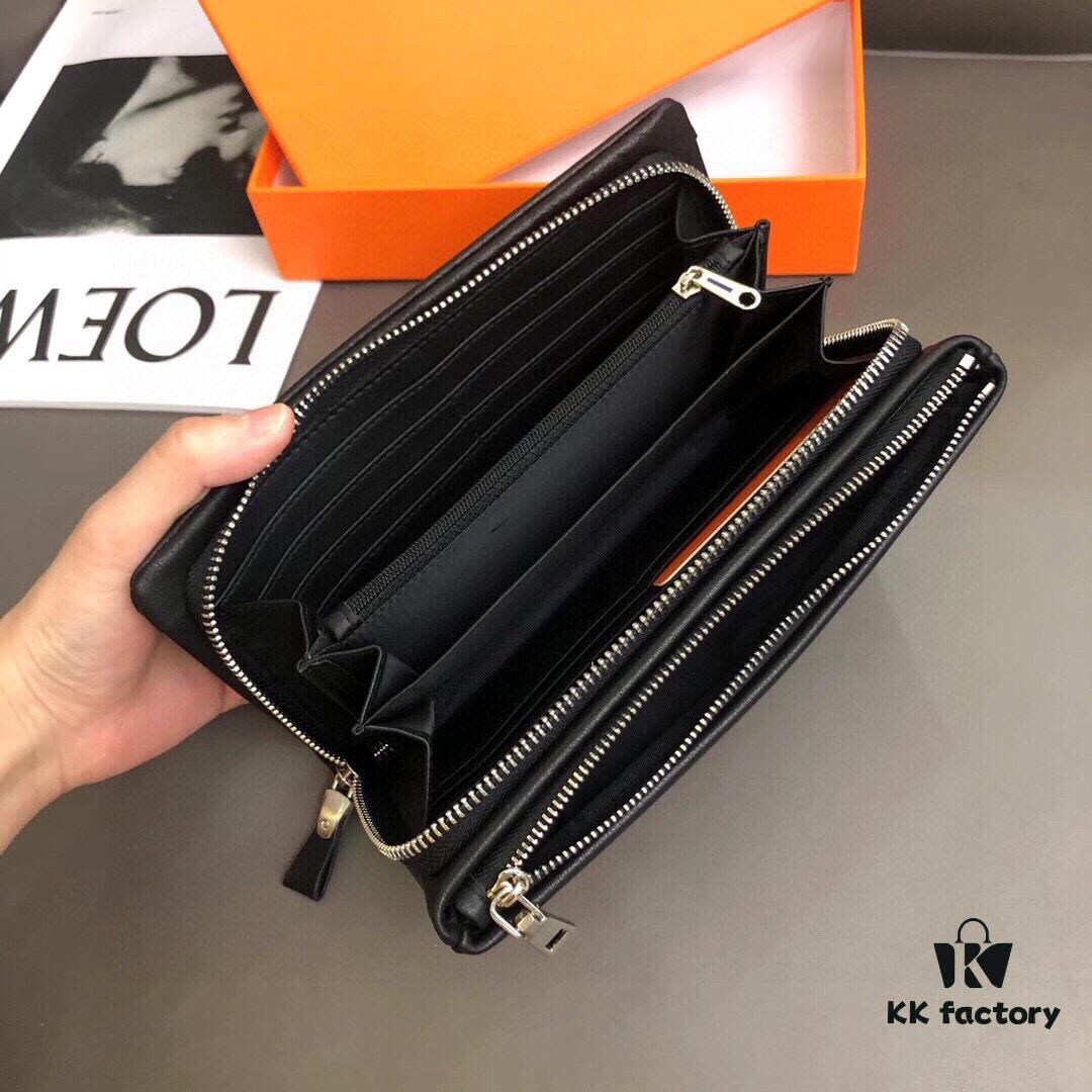 Hermès Black Leather Handheld Clutch Bag 21x10 Model 90095