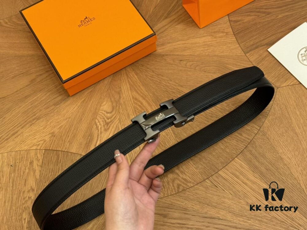Hermes Belt Men's Leather Belt Genuine Cowhide Fashionable and Elegant Complete Packaging