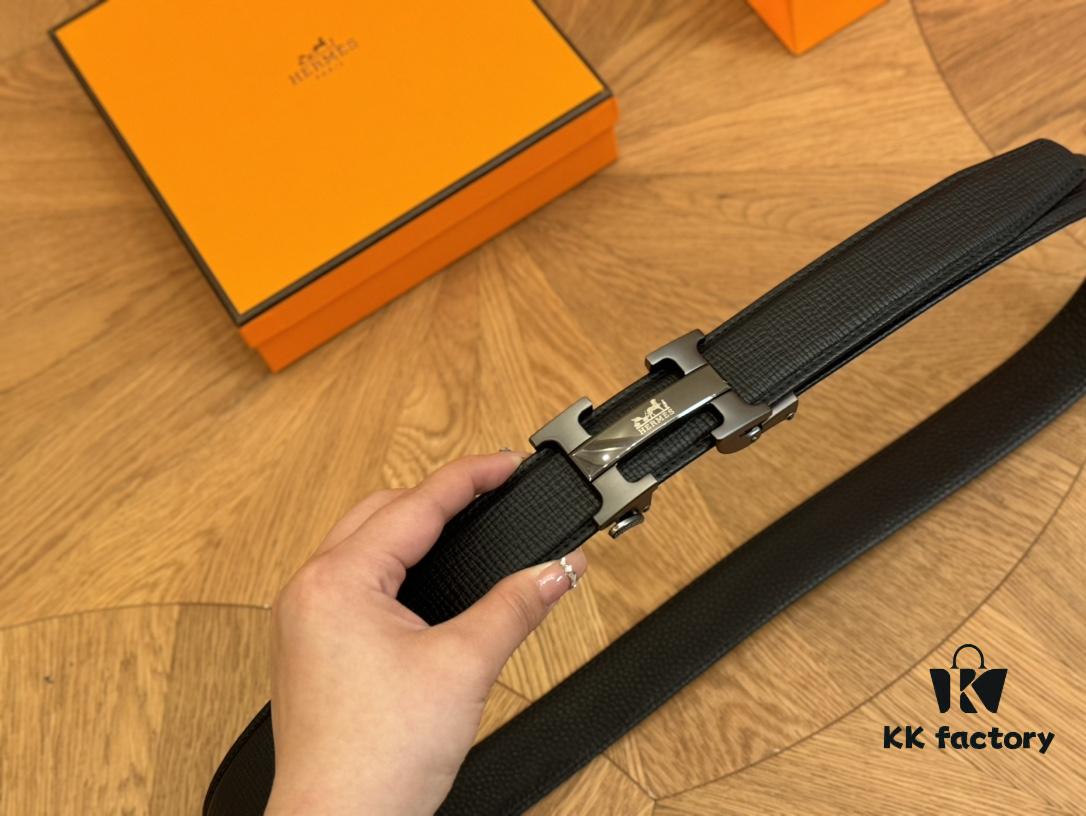 Hermes Belt Men's Leather Belt Genuine Cowhide Fashionable and Elegant Complete Packaging