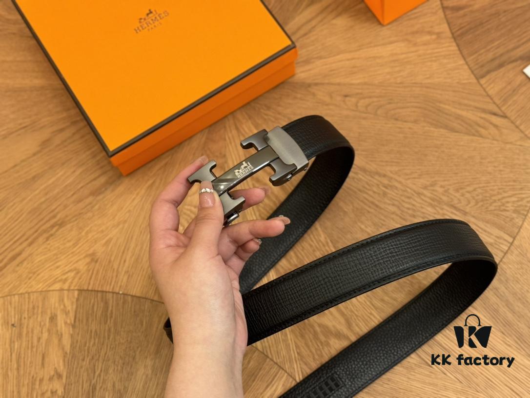 Hermes Belt Men's Leather Belt Genuine Cowhide Fashionable and Elegant Complete Packaging