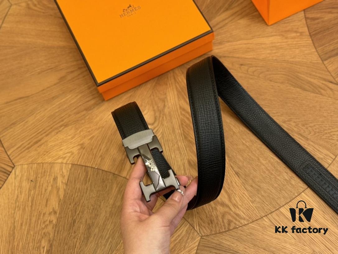 Hermes Belt Men's Leather Belt Genuine Cowhide Fashionable and Elegant Complete Packaging