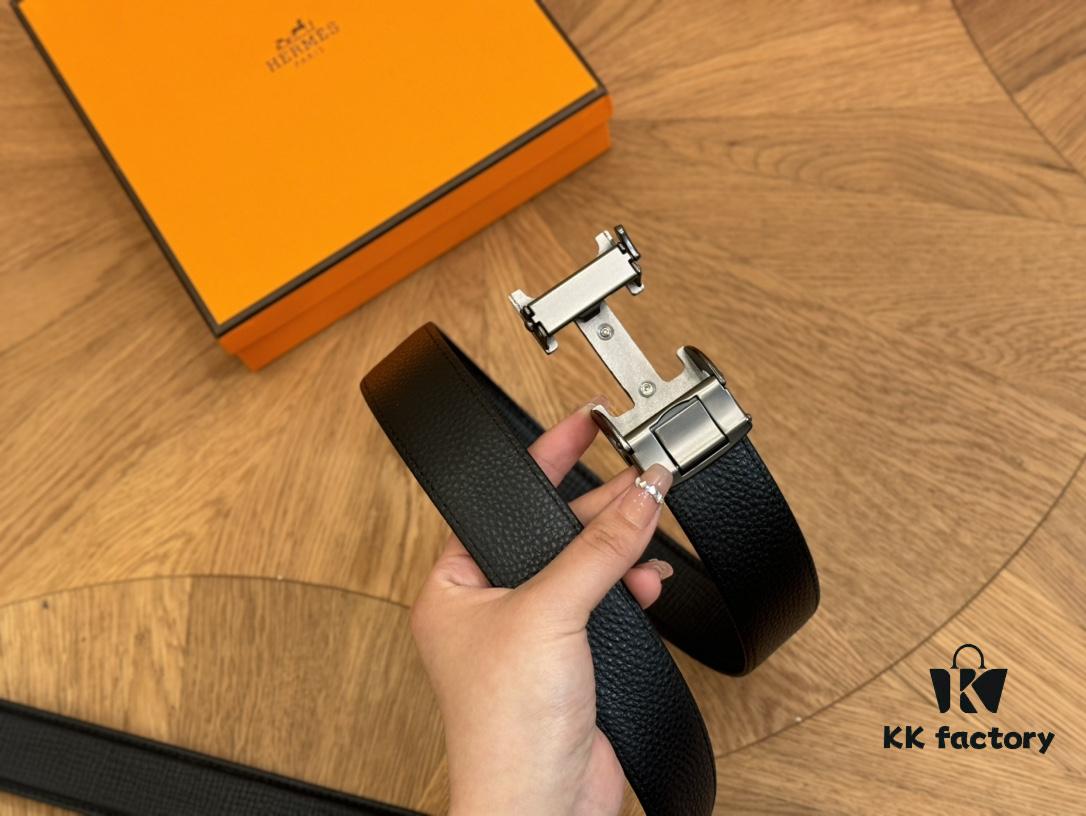 Hermes Belt Men's Leather Belt Genuine Cowhide Fashionable and Elegant Complete Packaging