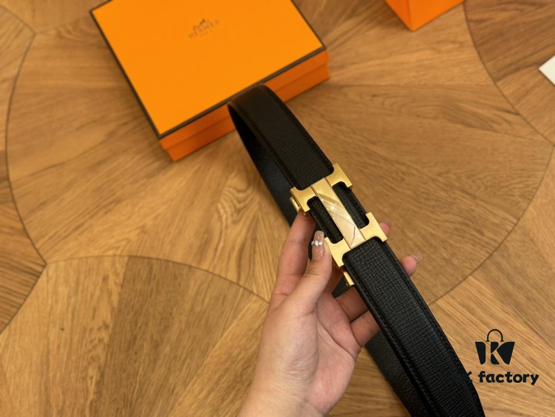 Hermes Belt Men's Leather Belt Genuine Cowhide 3.6cm Width Stylish and Elegant with Full Packaging