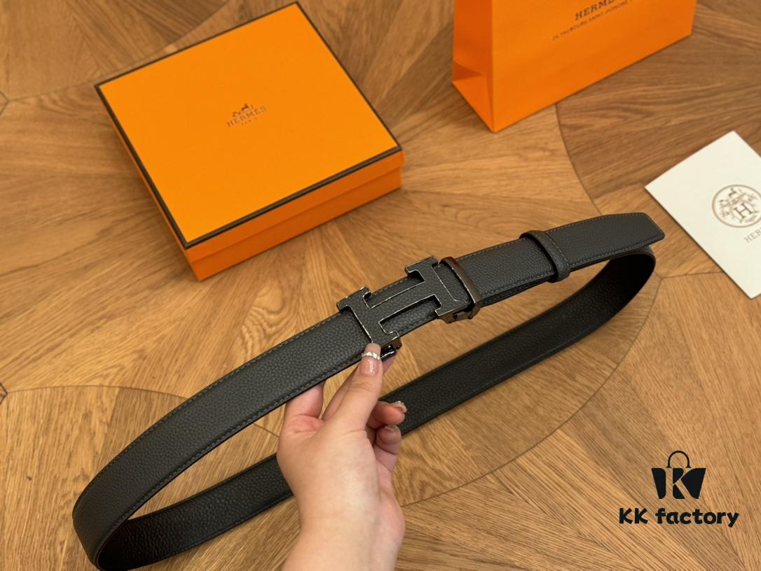 Hermes Belt Men's Leather Belt Genuine Cowhide Fashionable and Elegant Complete Packaging