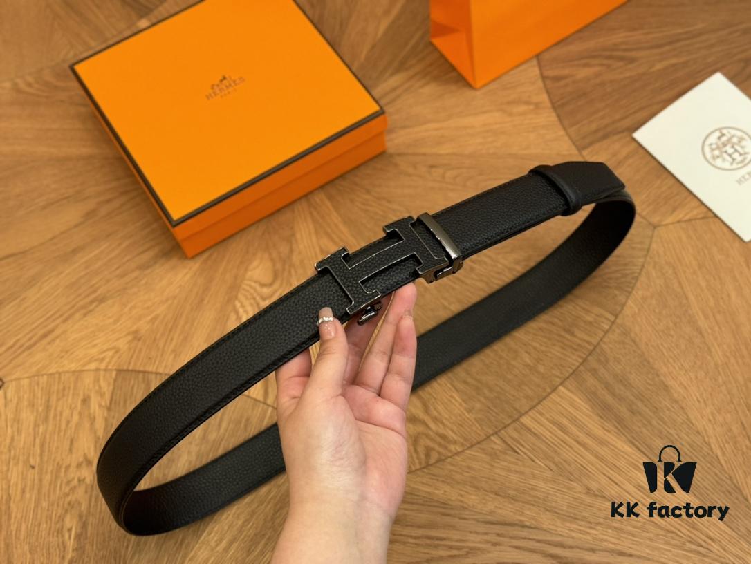 Hermes Belt Men's Leather Belt Genuine Cowhide Fashionable and Elegant Complete Packaging