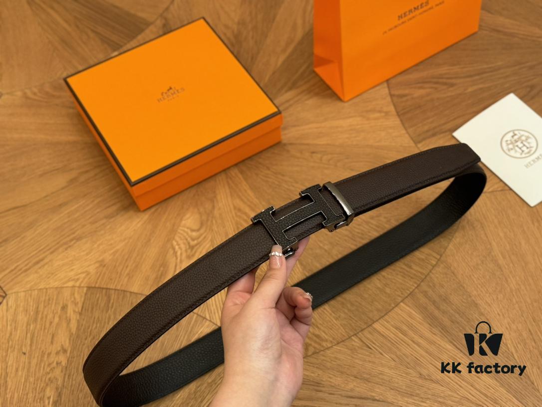 Hermes Belt Men's Leather Belt Genuine Cowhide Fashionable and Elegant Complete Packaging