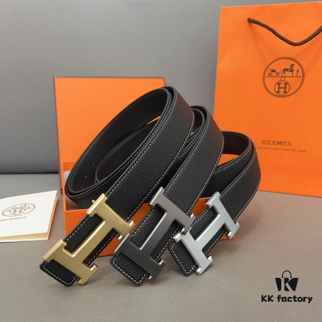 Hermès Men's Classic Leather Belt in Cowhide with High-Quality Alloy Buckle, Two Colors Available