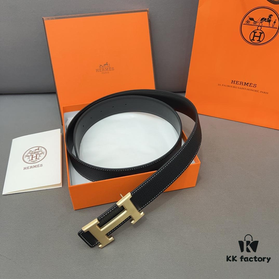 Hermès Men's Classic Leather Belt in Cowhide with High-Quality Alloy Buckle, Two Colors Available