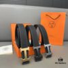 Hermès Men's Classic Leather Belt in Cowhide with High-Quality Alloy Buckle, Two Colors Available