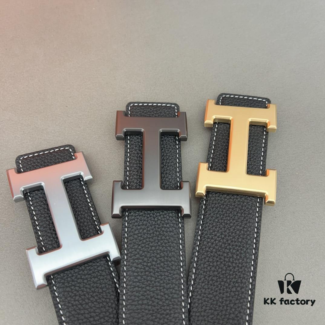 Hermès Men's Classic Leather Belt in Cowhide with High-Quality Alloy Buckle, Two Colors Available