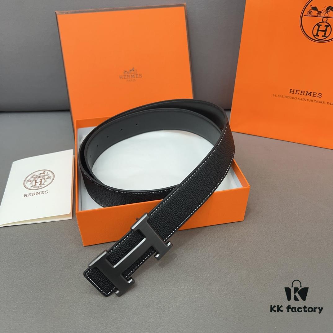 Hermès Men's Classic Leather Belt in Cowhide with High-Quality Alloy Buckle, Two Colors Available