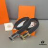 Hermès Men's Leather Belt with Steel Buckle and Printed Eyelets, Classic Design, Two Colors Available
