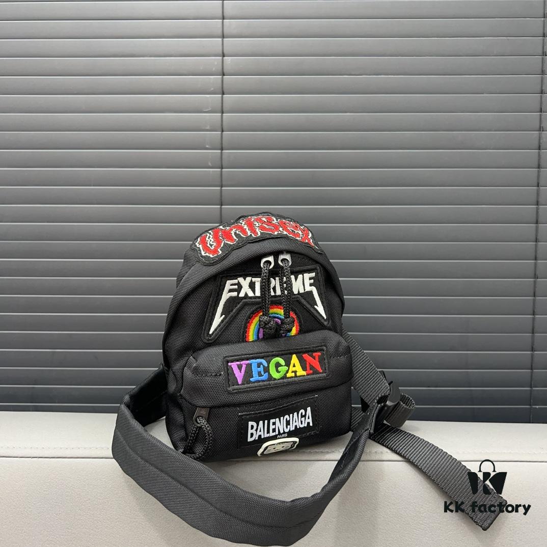 Balecntaga Balenciaga Oversized Series Embroidered Zipper Closure Nylon Pouch Mini Backpack Unisex Shoulder Crossbody Bag Classic Recreated Design with Precision Inlay Craftsmanship