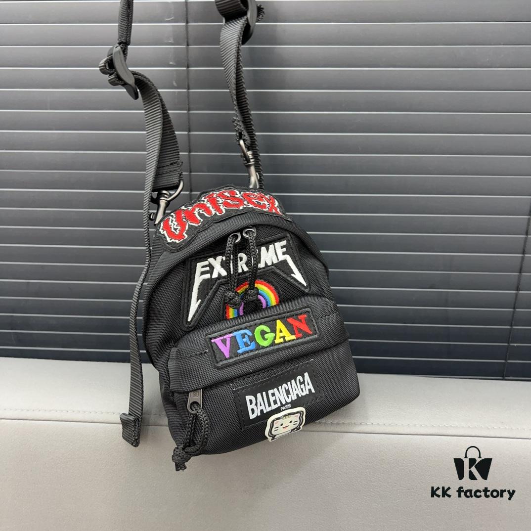 Balecntaga Balenciaga Oversized Series Embroidered Zipper Closure Nylon Pouch Mini Backpack Unisex Shoulder Crossbody Bag Classic Recreated Design with Precision Inlay Craftsmanship