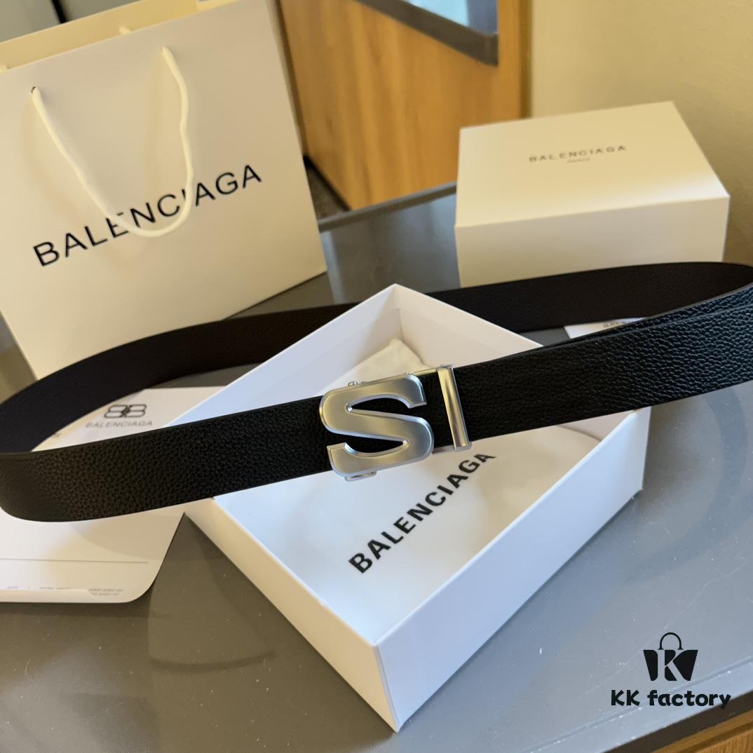 Authentic Luxury Gift Box 🎁➕ Handle Bag 🏷 Balenciaga Top Grain Leather Belt for Men and Women, High-End Version, L-Brand Cowhide Leather Belt
