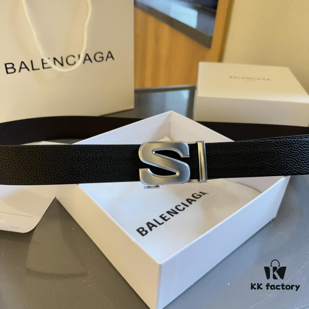 Authentic Luxury Gift Box 🎁➕ Handle Bag 🏷 Balenciaga Top Grain Leather Belt for Men and Women, High-End Version, L-Brand Cowhide Leather Belt