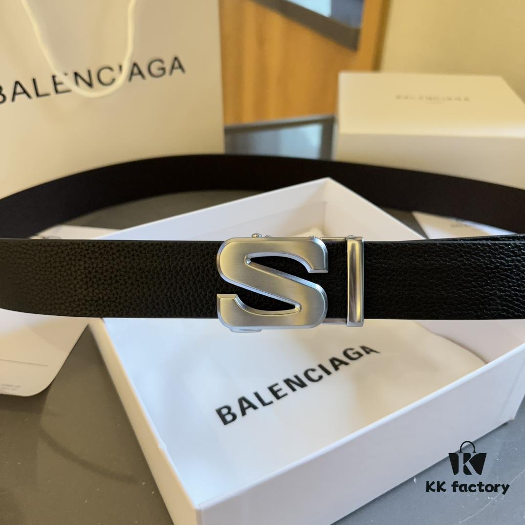 Authentic Luxury Gift Box 🎁➕ Handle Bag 🏷 Balenciaga Top Grain Leather Belt for Men and Women, High-End Version, L-Brand Cowhide Leather Belt