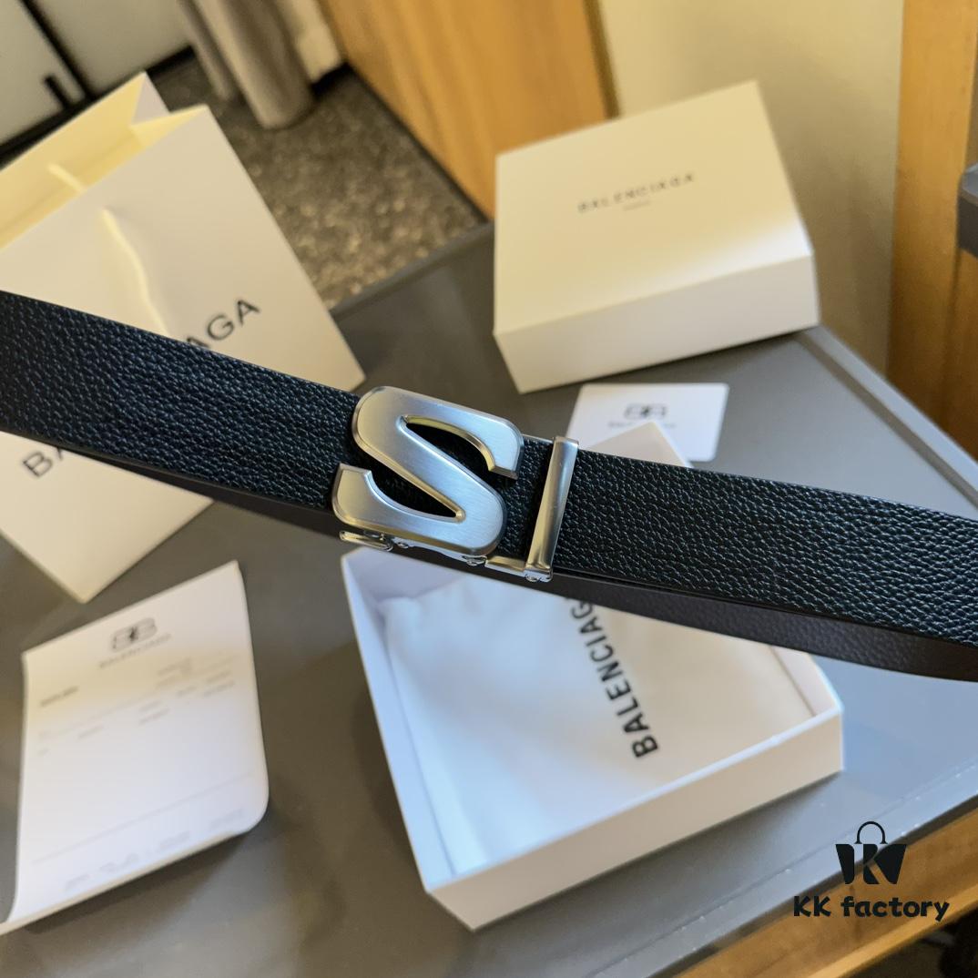 Authentic Luxury Gift Box 🎁➕ Handle Bag 🏷 Balenciaga Top Grain Leather Belt for Men and Women, High-End Version, L-Brand Cowhide Leather Belt