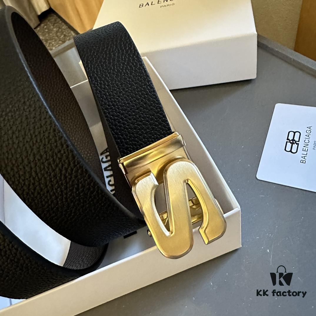 Authentic Luxury Gift Box 🎁➕ Shopping Bag 🏷, Balenciaga Full-Grain Leather Belt for Men and Women, High-End Version, L Brand Cowhide Belt, Complete Packaging with Original Hardware Buckle, Matching Retail Box, Shopping Bag and Invoice