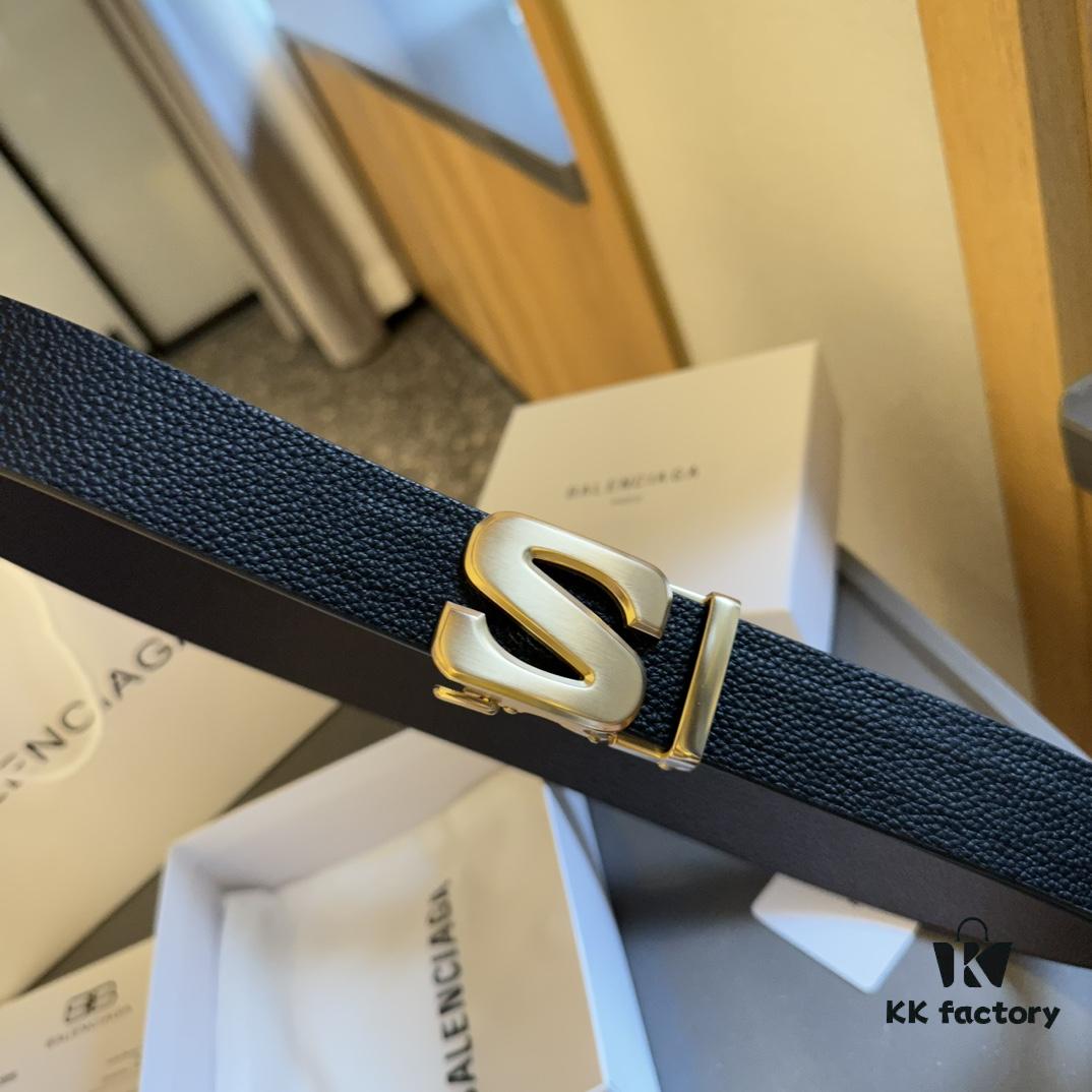 Authentic Luxury Gift Box 🎁➕ Shopping Bag 🏷, Balenciaga Full-Grain Leather Belt for Men and Women, High-End Version, L Brand Cowhide Belt, Complete Packaging with Original Hardware Buckle, Matching Retail Box, Shopping Bag and Invoice