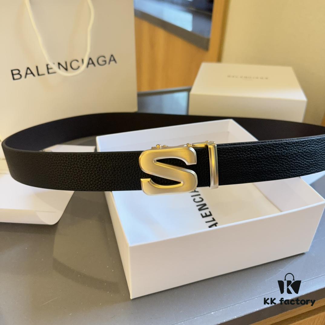 Authentic Luxury Gift Box 🎁➕ Shopping Bag 🏷, Balenciaga Full-Grain Leather Belt for Men and Women, High-End Version, L Brand Cowhide Belt, Complete Packaging with Original Hardware Buckle, Matching Retail Box, Shopping Bag and Invoice