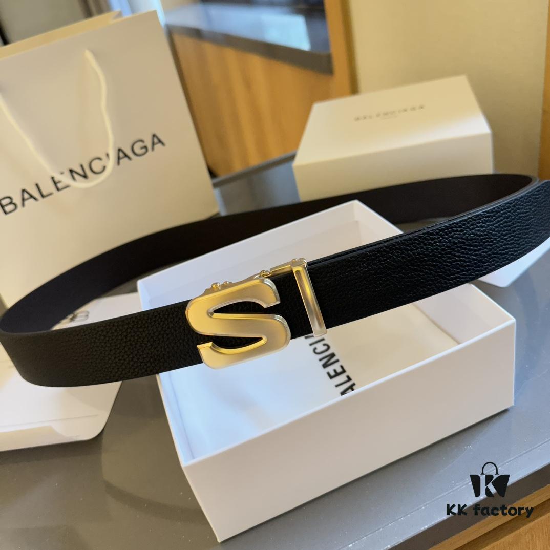 Authentic Luxury Gift Box 🎁➕ Shopping Bag 🏷, Balenciaga Full-Grain Leather Belt for Men and Women, High-End Version, L Brand Cowhide Belt, Complete Packaging with Original Hardware Buckle, Matching Retail Box, Shopping Bag and Invoice