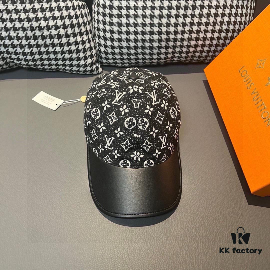 Box with Cloth Bag, LV (Louis Vuitton) New Original Single Baseball Cap, Cowhide Combined, 1:1 Mold Customized, Authentic Denim Fabric, Exquisite Craftsmanship, Superior Quality, Basic Head Circumference 56cm, Adjustable Patch