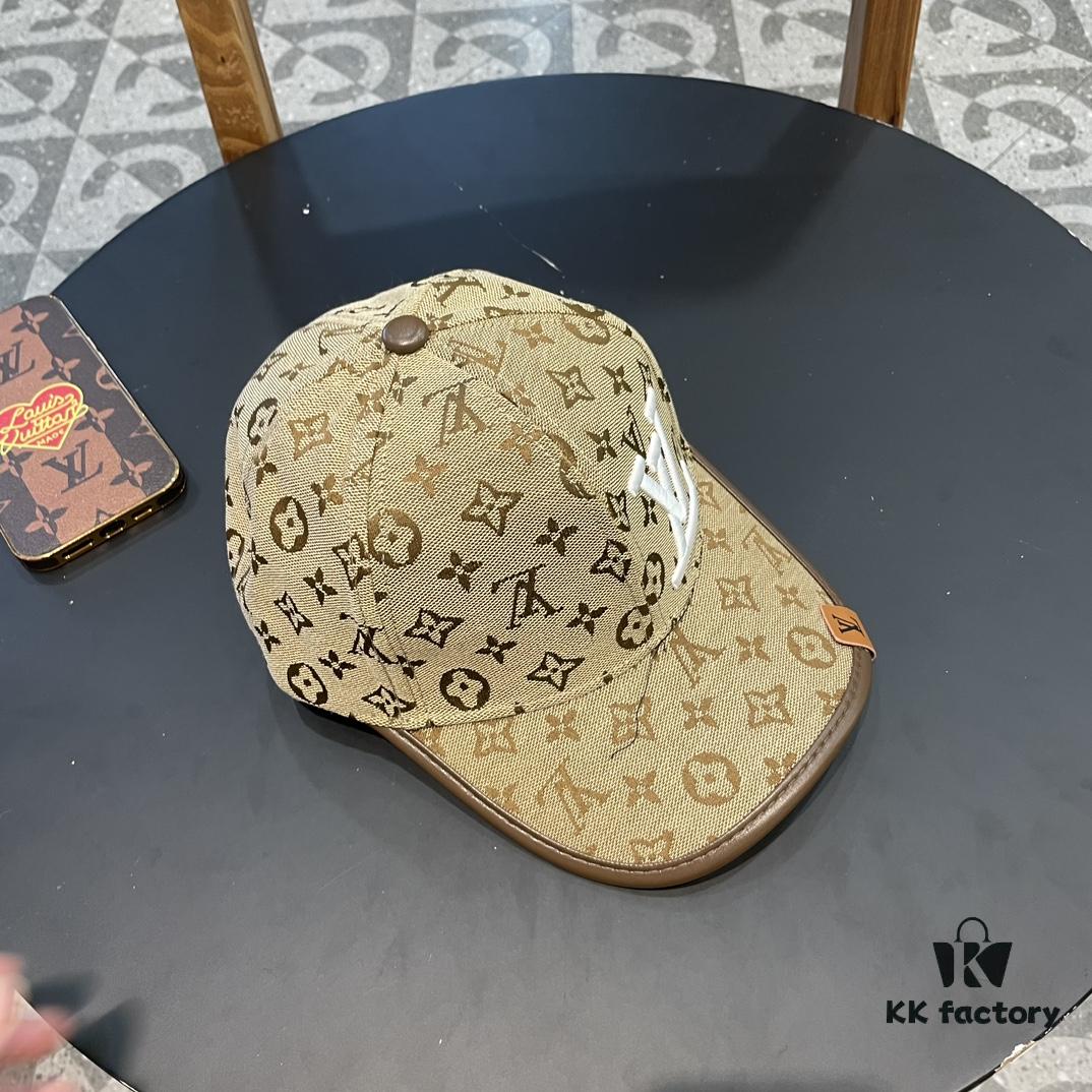LV (Louis Vuitton) New Original Single Baseball Cap, Monogram Patchwork, 1:1 Mold Customized, Authentic Canvas Fabric with Store-grade Monogram Leather, Heavy Embroidery, Exquisite Craftsmanship