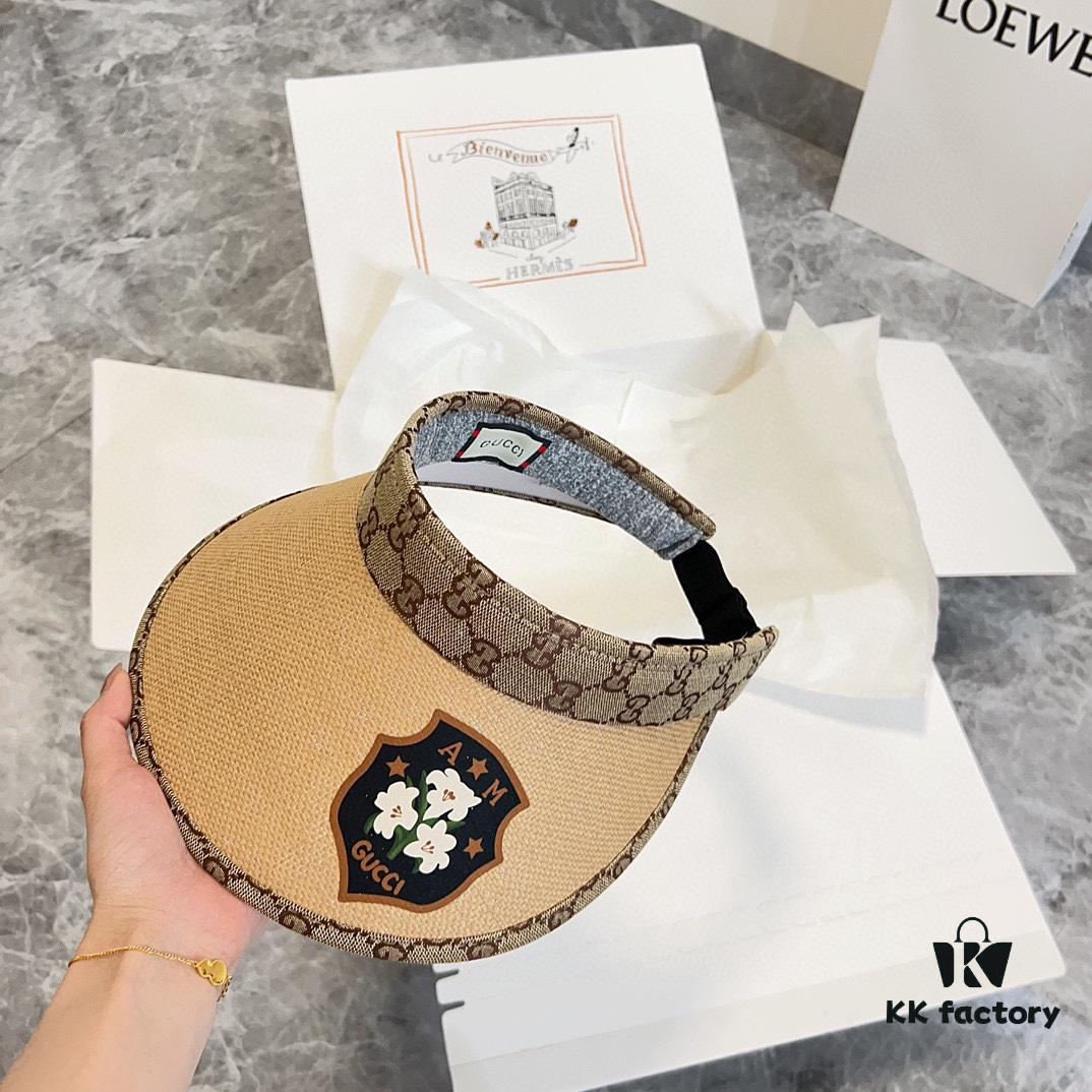 GUCCI Summer 2024 New Arrival Exclusive Patchwork Sun Hat with Open Top, Unisex Casual Streetwear Cap