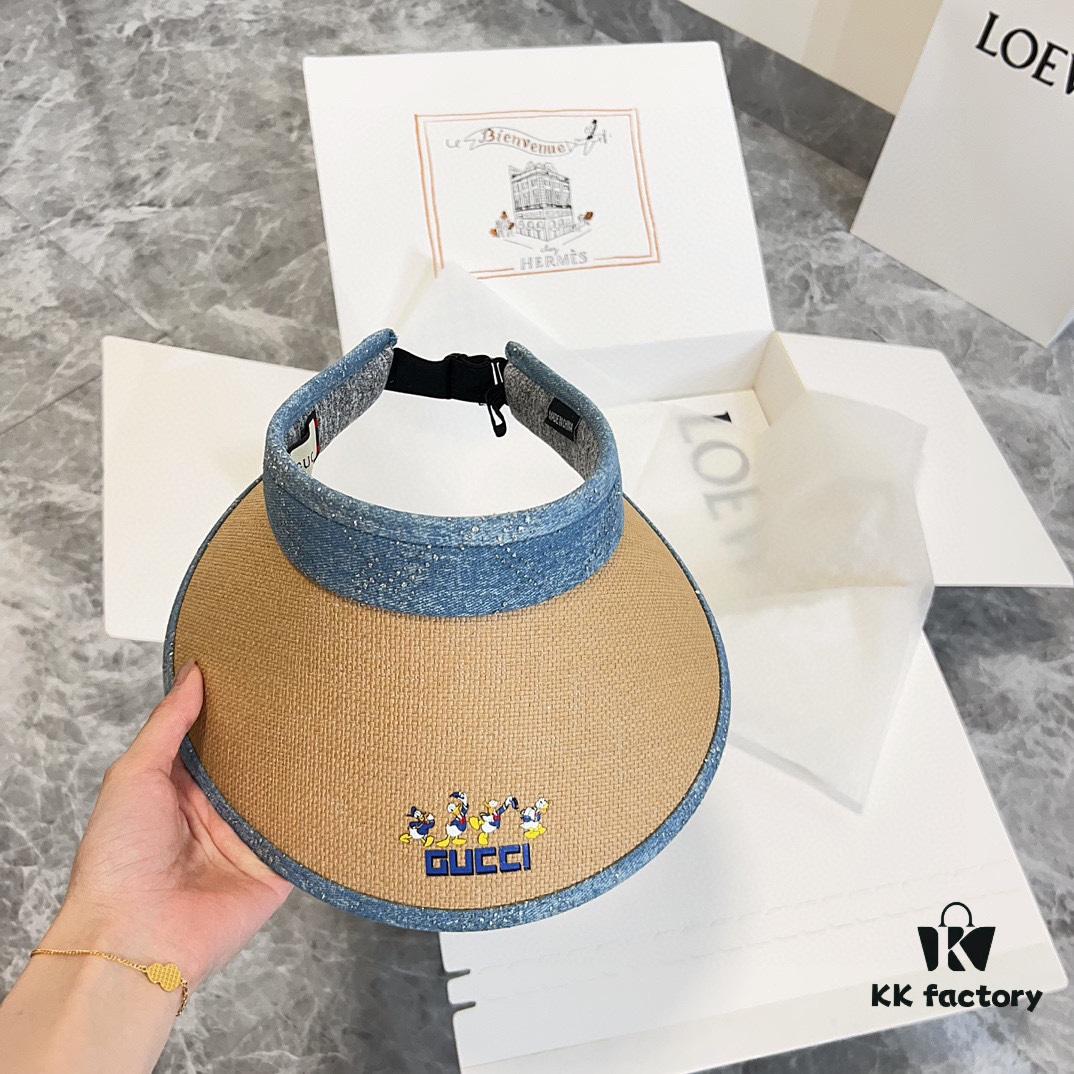 GUCCI Xiangqi 2024 Summer New Arrivals Patchwork Rhinestone Sun Hat with Open Crown