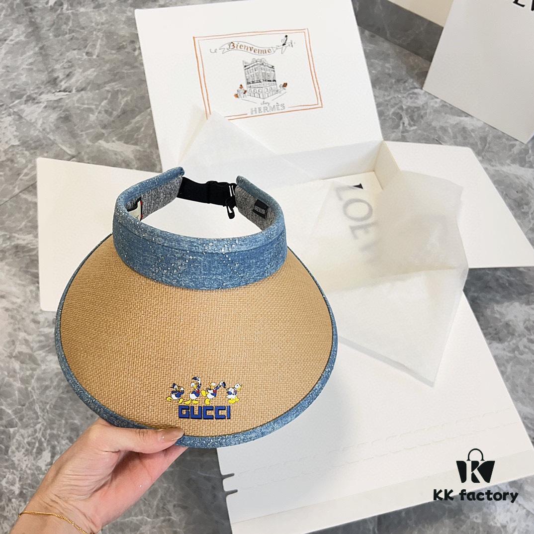 GUCCI Xiangqi 2024 Summer New Arrivals Patchwork Rhinestone Sun Hat with Open Crown