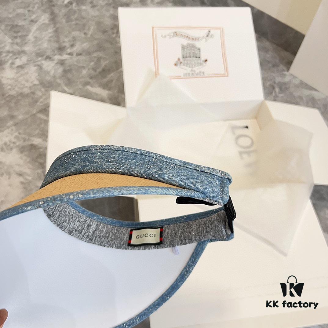 GUCCI Xiangqi 2024 Summer New Arrivals Patchwork Rhinestone Sun Hat with Open Crown