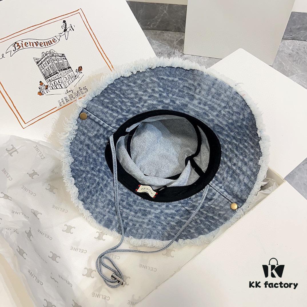 Gucci 2024 Spring/Summer New Denim Fisherman Hat, Unisex Fashion Style with Dragon Year Element