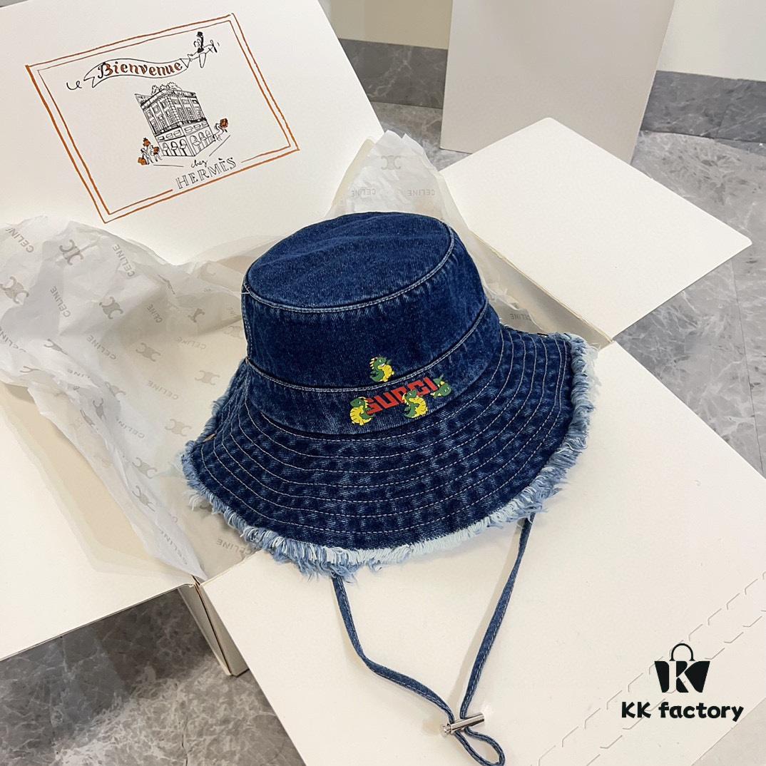 Gucci 2024 Spring New Arrival Denim Fisherman Hat, Unisex Trendy Style with Zodiac Dragon Year Design