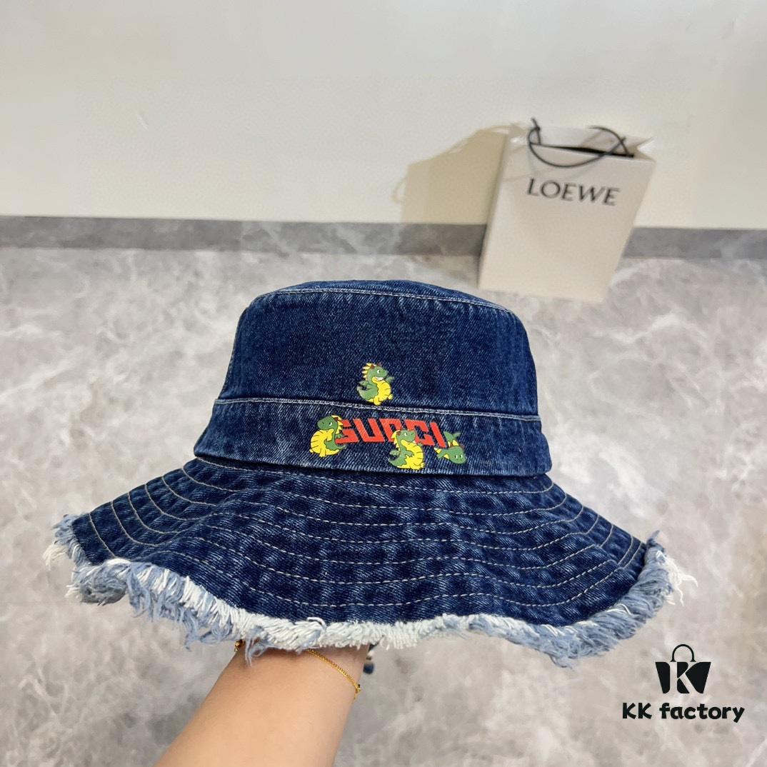 Gucci 2024 Spring New Arrival Denim Fisherman Hat, Unisex Trendy Style with Zodiac Dragon Year Design