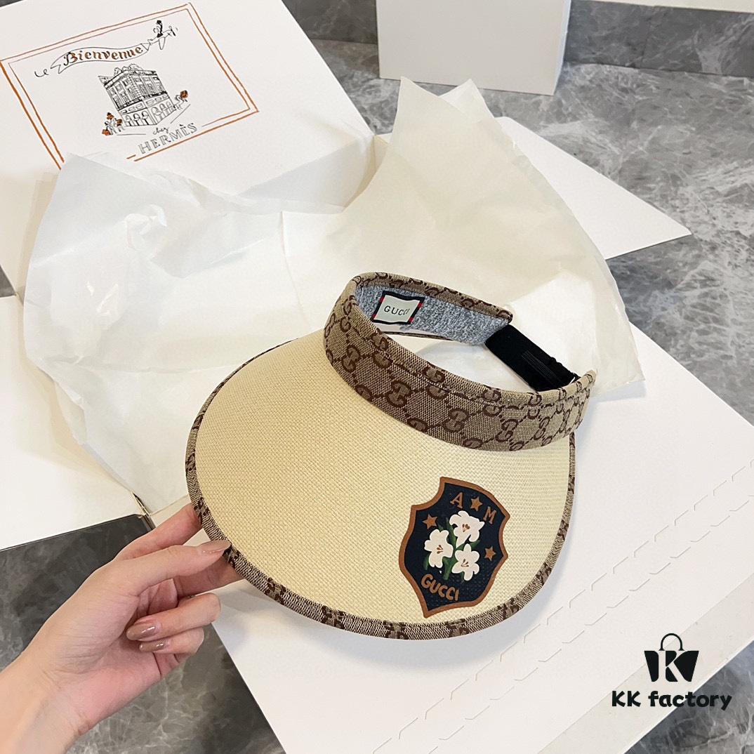 GUCCI Summer 2024 New Arrival Exclusive Patchwork Sun Hat with Open Top, Unisex Casual Streetwear Cap
