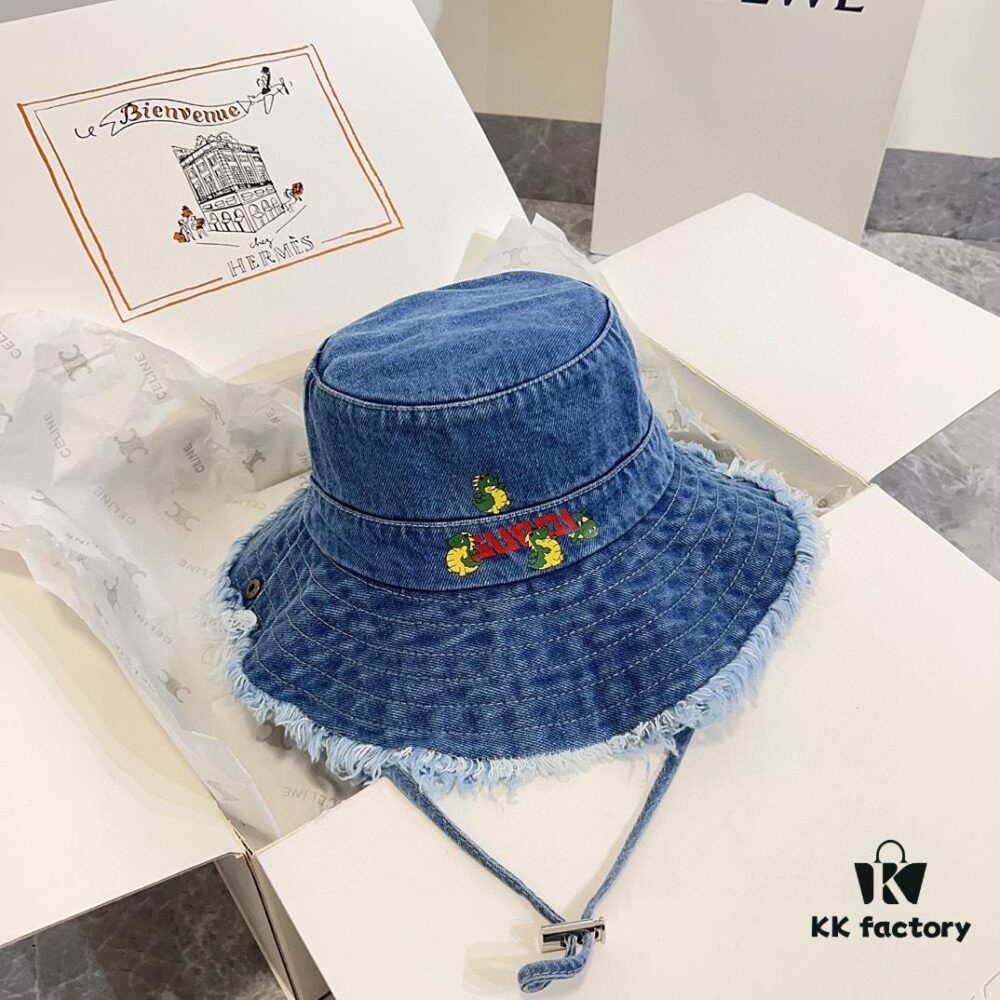 Gucci 2024 Pre-Spring New Denim Fisherman Hat, Unisex Streetwear Style with Zodiac Dragon Year Element