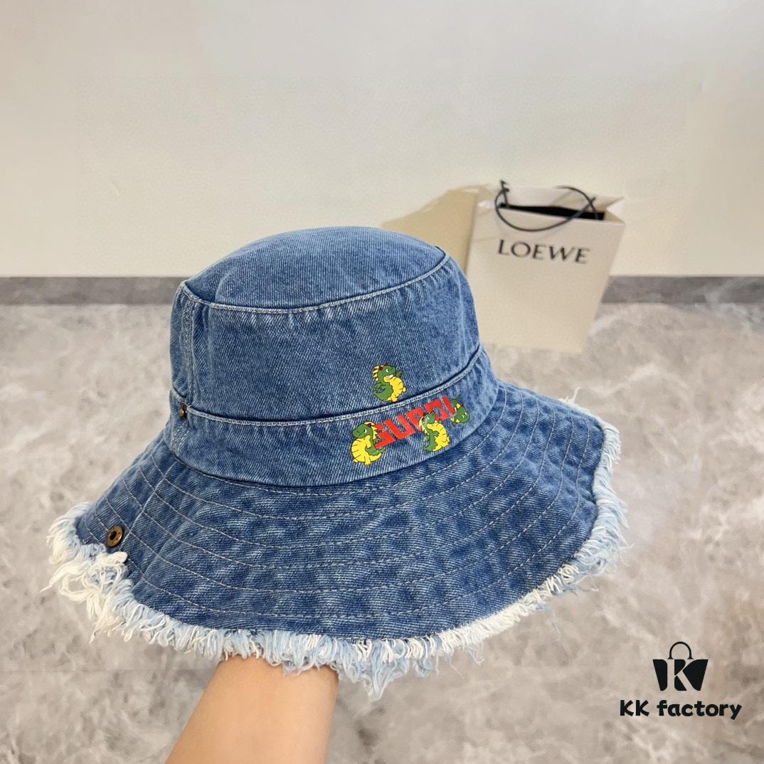 Gucci 2024 Pre-Spring New Denim Fisherman Hat, Unisex Streetwear Style with Zodiac Dragon Year Element