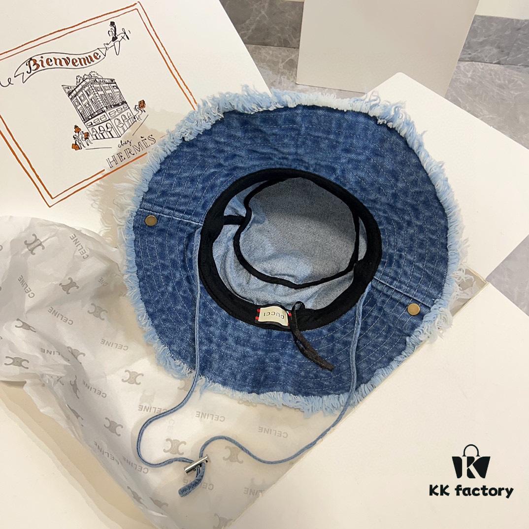 Gucci 2024 Pre-Spring New Denim Fisherman Hat, Unisex Streetwear Style with Zodiac Dragon Year Element