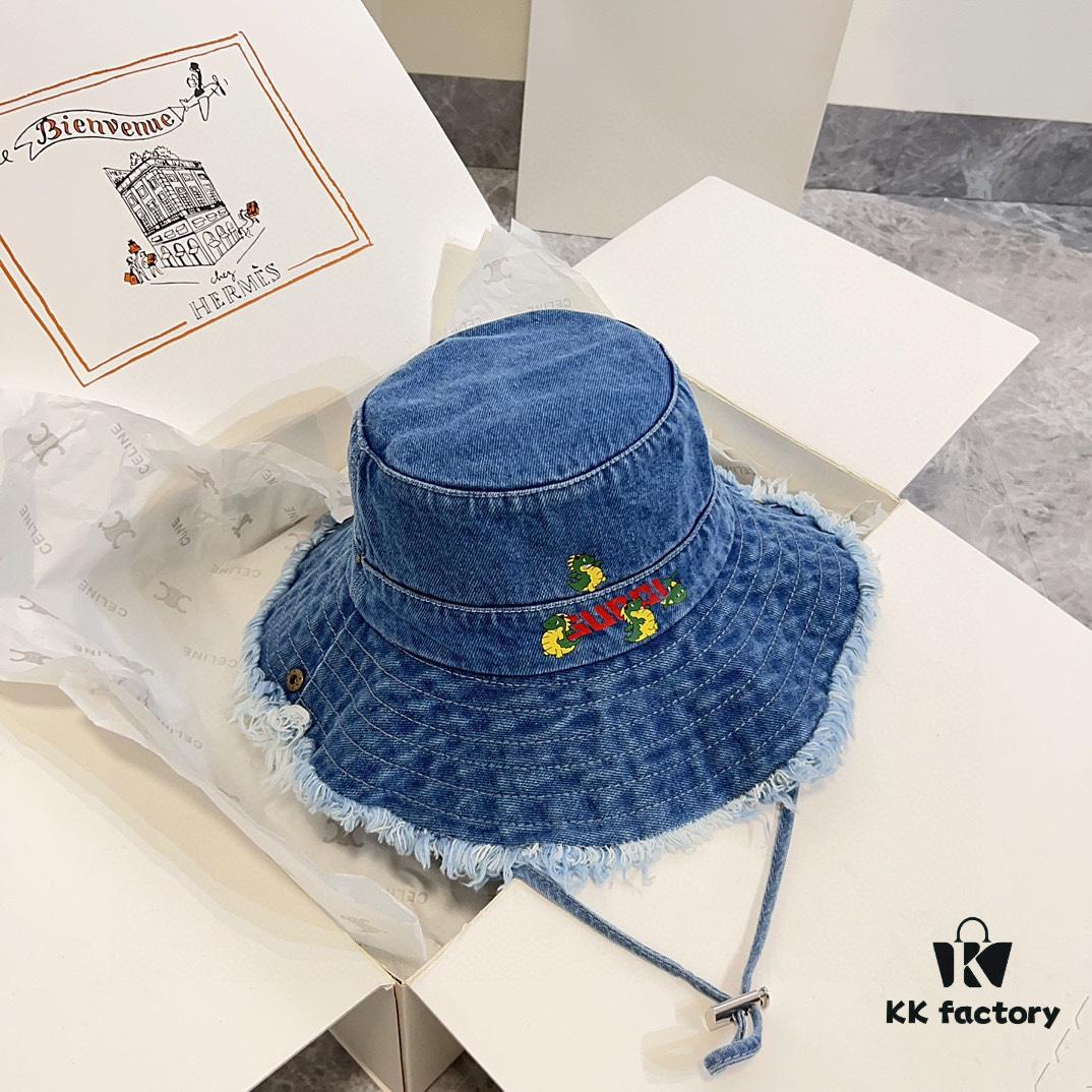 Gucci 2024 Pre-Spring New Denim Fisherman Hat, Unisex Streetwear Style with Zodiac Dragon Year Element