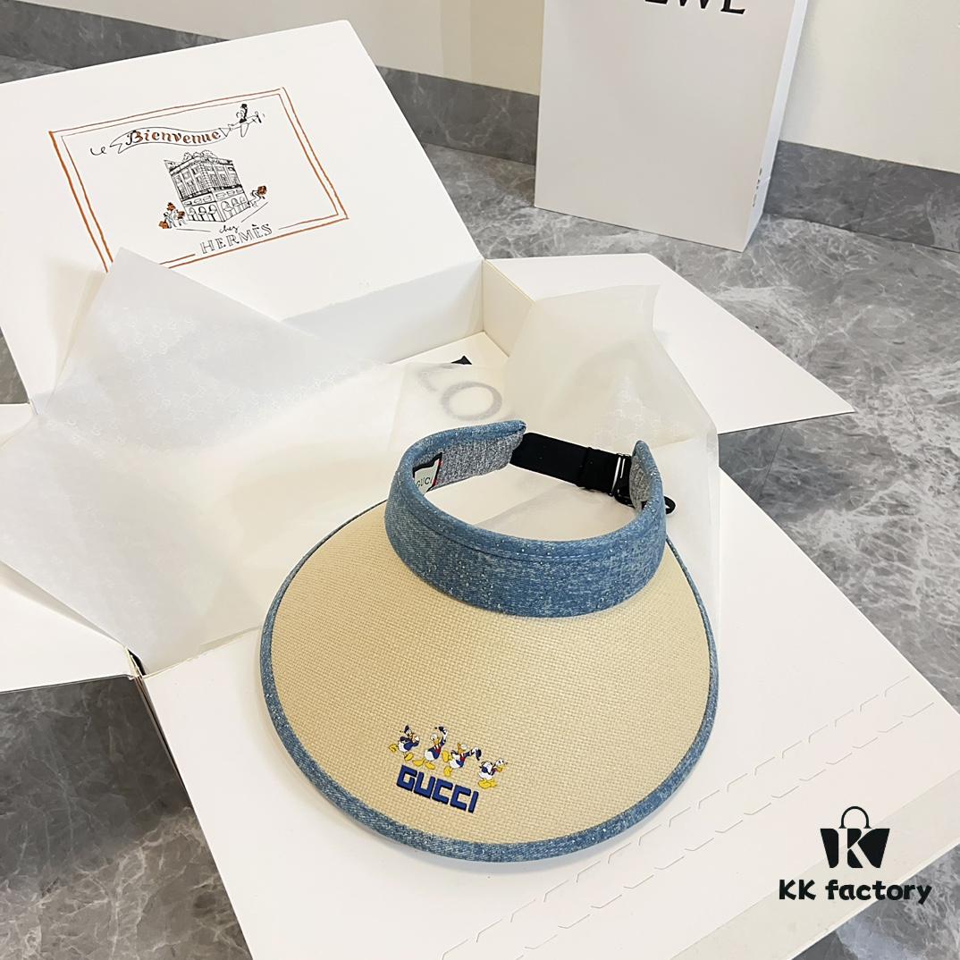 GUCCI Summer 2024 New Arrival Patchwork Rhinestone Sun Hat, Half Crown Hat, Unisex Casual Streetwear Fisherman Cap, Baseball Cap, Knit Cap