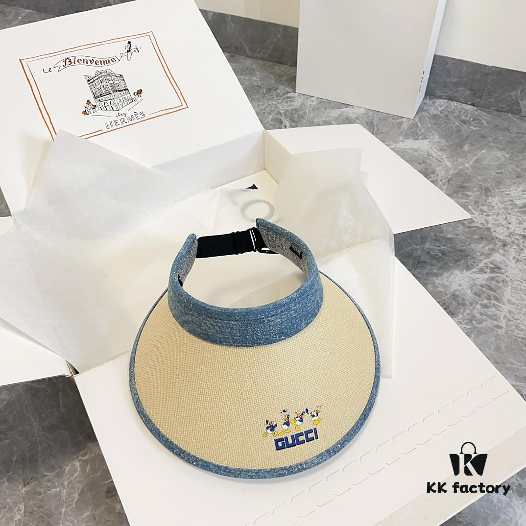 GUCCI Summer 2024 New Arrival Patchwork Rhinestone Sun Hat, Half Crown Hat, Unisex Casual Streetwear Fisherman Cap, Baseball Cap, Knit Cap