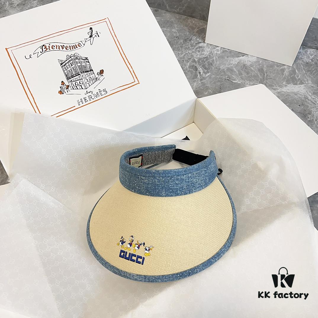 GUCCI Summer 2024 New Arrival Patchwork Rhinestone Sun Hat, Half Crown Hat, Unisex Casual Streetwear Fisherman Cap, Baseball Cap, Knit Cap