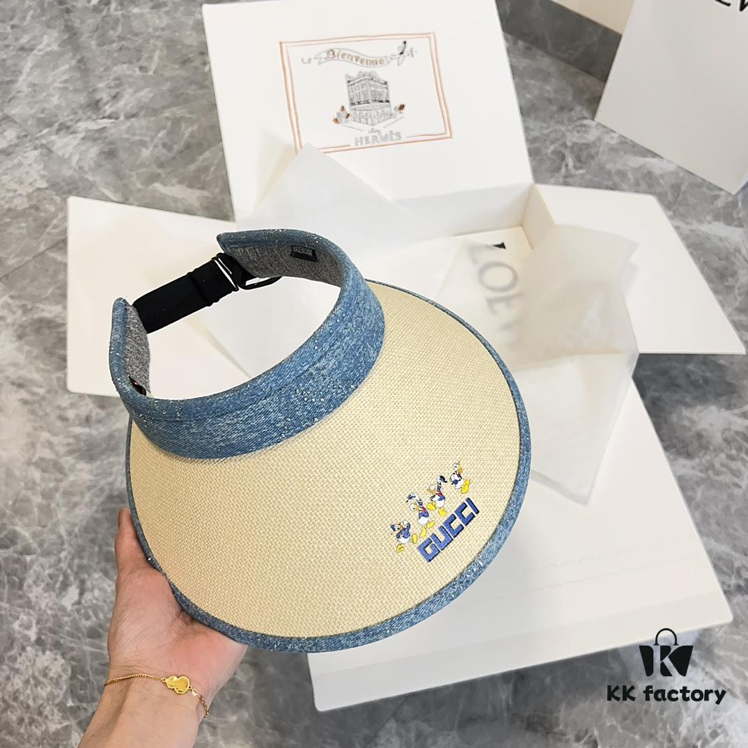 GUCCI Summer 2024 New Arrival Patchwork Rhinestone Sun Hat, Half Crown Hat, Unisex Casual Streetwear Fisherman Cap, Baseball Cap, Knit Cap