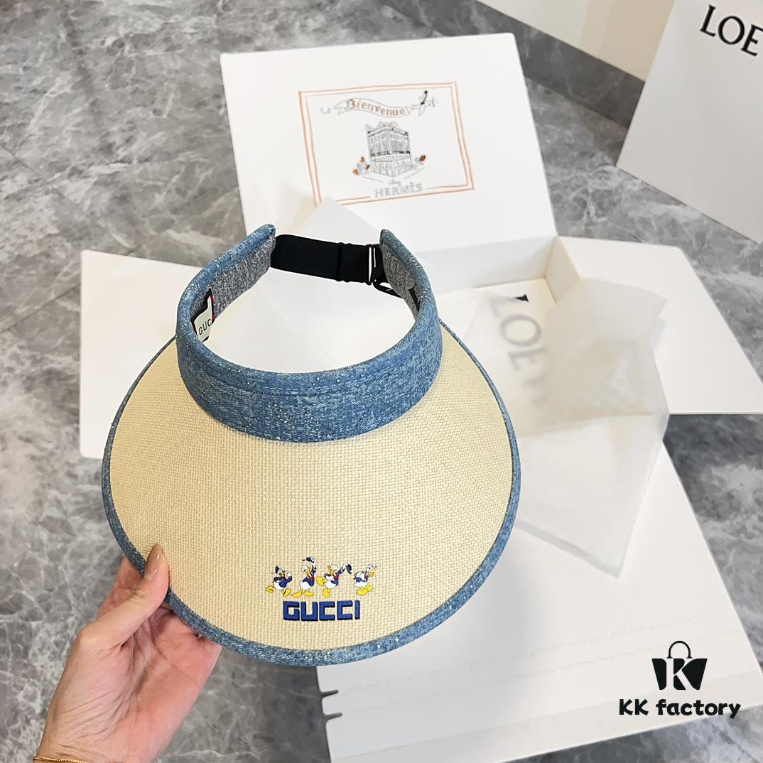 GUCCI Summer 2024 New Arrival Patchwork Rhinestone Sun Hat, Half Crown Hat, Unisex Casual Streetwear Fisherman Cap, Baseball Cap, Knit Cap