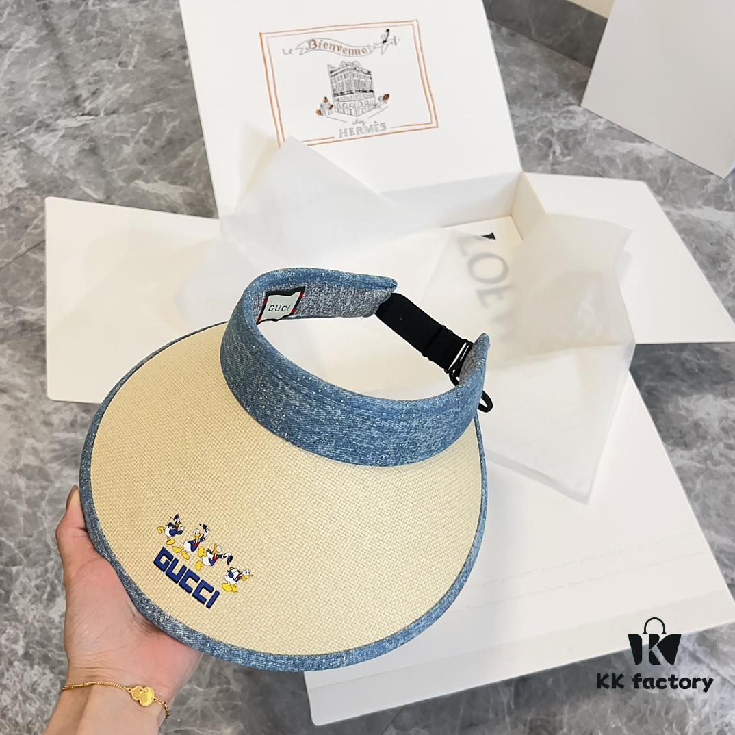 GUCCI Summer 2024 New Arrival Patchwork Rhinestone Sun Hat, Half Crown Hat, Unisex Casual Streetwear Fisherman Cap, Baseball Cap, Knit Cap