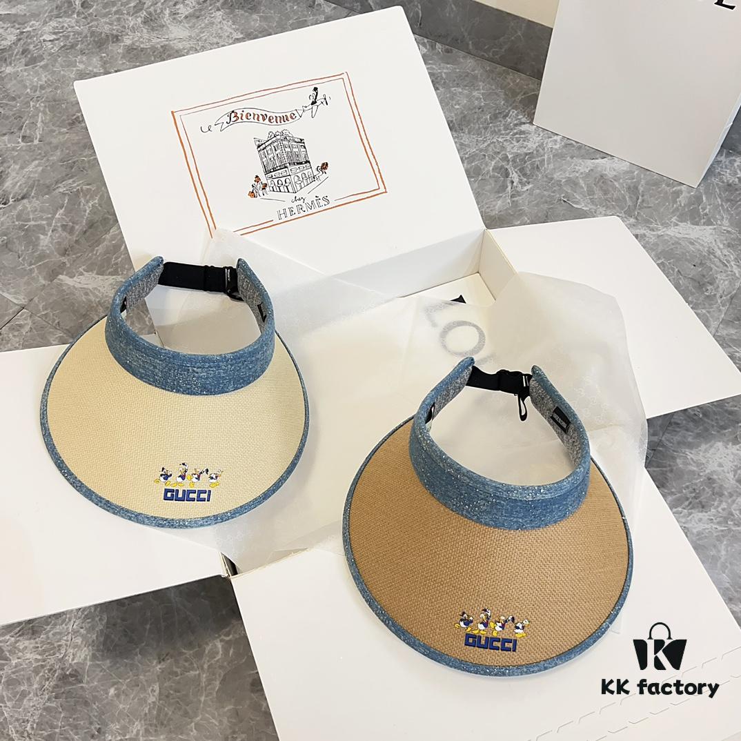 GUCCI Summer 2024 New Arrival Patchwork Rhinestone Sun Hat, Half Crown Hat, Unisex Casual Streetwear Fisherman Cap, Baseball Cap, Knit Cap