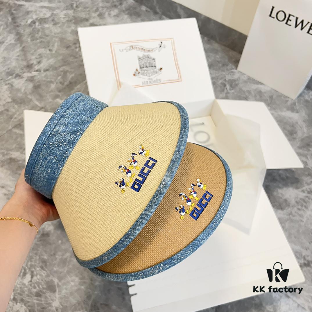 GUCCI Summer 2024 New Arrival Patchwork Rhinestone Sun Hat, Half Crown Hat, Unisex Casual Streetwear Fisherman Cap, Baseball Cap, Knit Cap