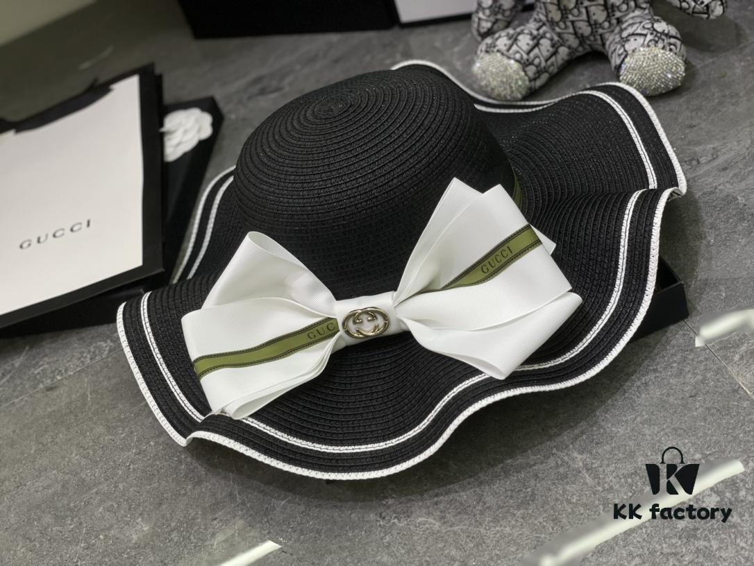 Special Price 💛 With Dust Bag 【Gucci】2024 New Wide-Brimmed Ruffled Bow Straw Hat